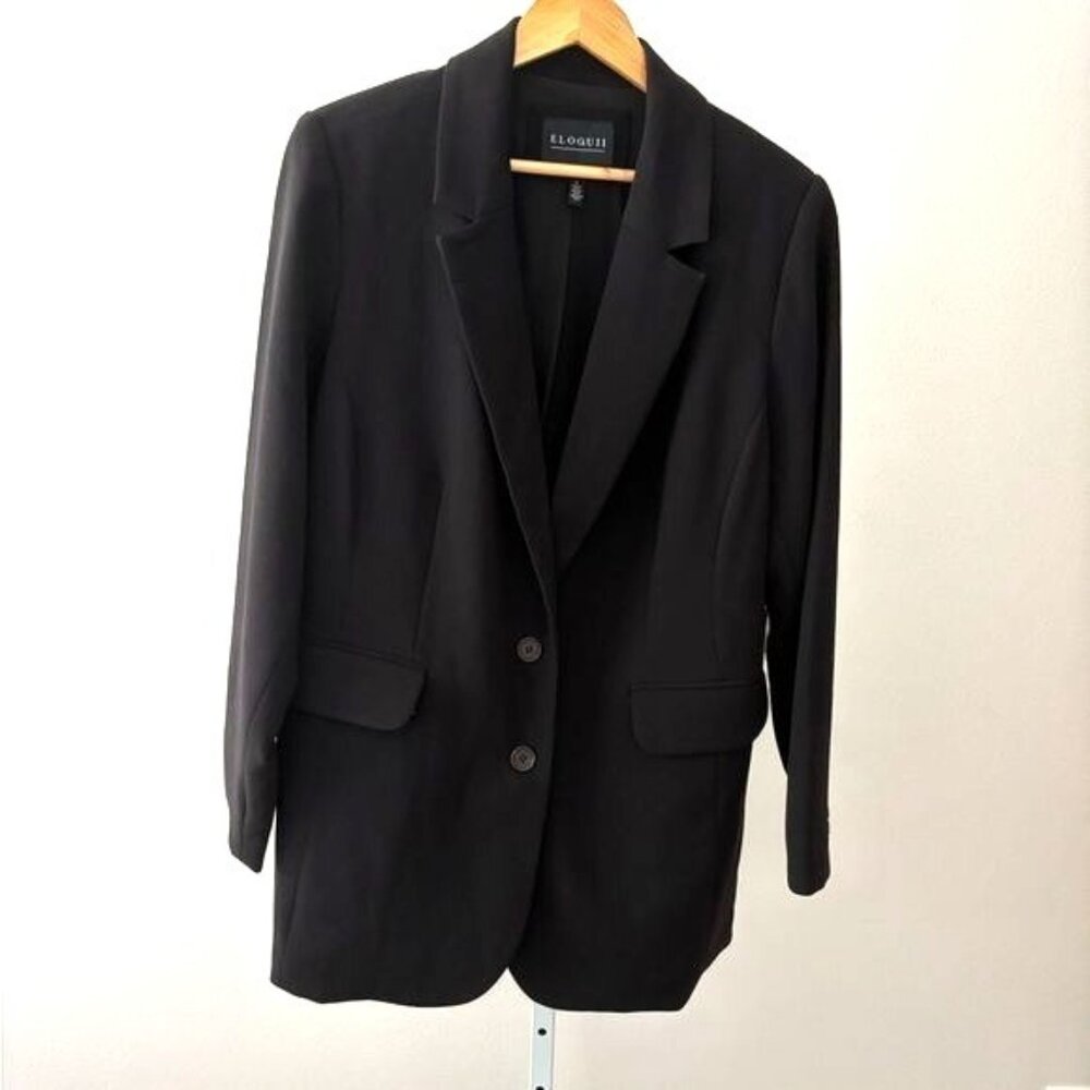 Eloquii Blazer 18 Black Suit Long Tailored Button Boss Babe Old Money Academia